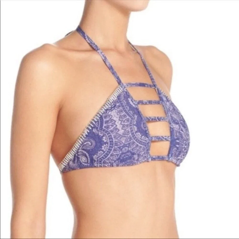 Ale by Alessandra Blanket Stitch Trim Cut Out Paisley Boho Tie Bikini Top XS
